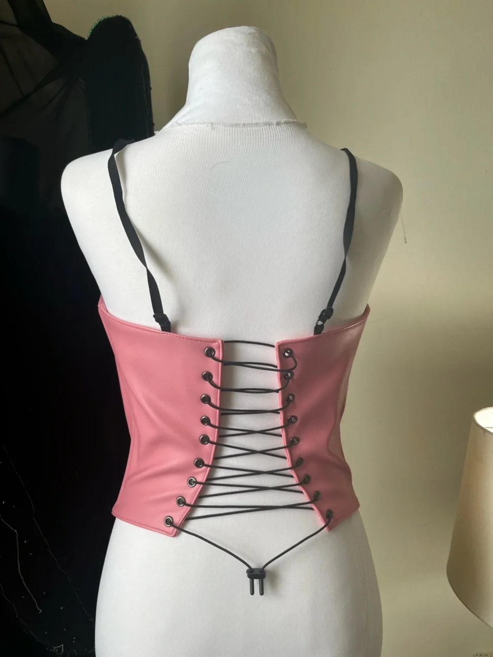 Namila Pink Faux Leather Corset Top with Button Accents - Picture 4 of 7